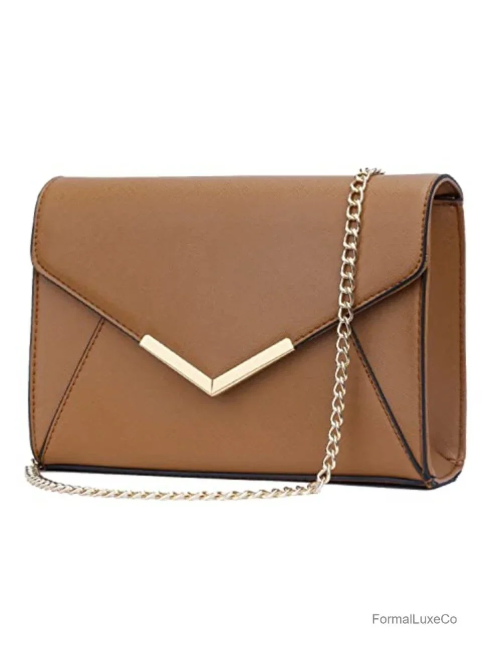 Faux Leather Evening Envelope Clutch Purse with Detachable Chain Strap